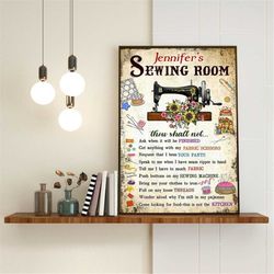 personalized sewing room rules vintage vertical poster, custom floral sewing machine, gift for sewing lovers, gift for h