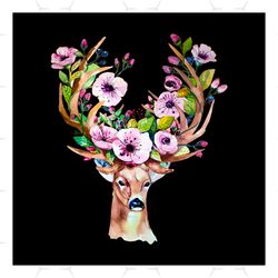 Boho Flower Deer Style Svg, Flower Svg, Deer Svg, Flower Deer Head Svg, Flowers Boho Style Svg, Birthday Gift Svg, Gift