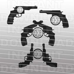 Guns Monogram Revolver Pistol SVG File Cutting Template-Clip Art for Commercial & Personal Use-vector art file for Cricu