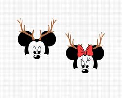 Christmas, Mickey Minnie Head, Reindeer Antlers, Svg and Png Formats, Cut, Cricut, Silhouette, Instant Download