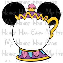 Mrs. Potts tea kettle Beauty and the Beast Mickey Minnie Mouse head ears image png digital file sublimation print Waters