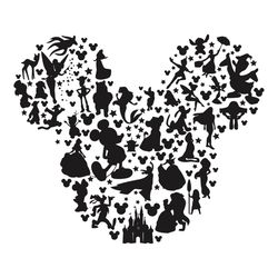 Mickey mouse silhouette svg, mickey head fills with characters