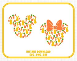 Easter, Carrot, Mickey Minnie Mouse, Ears Head Bow, Bunny, Carrots, Egg, Svg Png Dxf Formats, Cut, Cricut, Silhouette