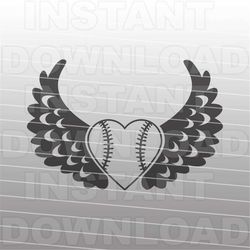 Softball Heart with Wings SVG File Cutting Template-Single Layer Clip Art Commercial & Personal Use -Vector Art file for