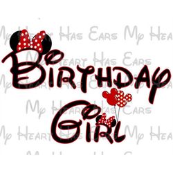 Mickey Minnie Mouse ears red and black birthday girl image png digital file sublimation print Waterslide tshirt design