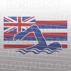 Patriotic Hawaiian Swimmer SVG File,Hawaii Swimmer SVG,Swimming svg,Vector Format,Commercial-Personal Use,Cricut,Silhoue