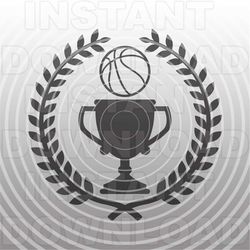 Basketball Trophy with Laurel Wreath SVG File,Basketball Game SVG -Vector Format Commercial & Personal Use- Cricut,Silho