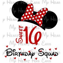 sweet 16 minnie mouse ears hat birthday squad image png digital file sublimation print waterslide tshirt design