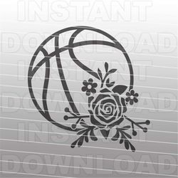 Girls Basketball with Flowers SVG,Basketball Player SVG,Basketball Mom svg -Vector art Commercial & Personal Use- Cricut