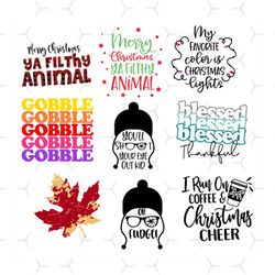 I Run On Coffee Christmas Cheer Bundle Svg, Drinking Svg, Gobble Svg, Leaf Svg, Blessed Thankful Svg, Funny Quotes Svg,