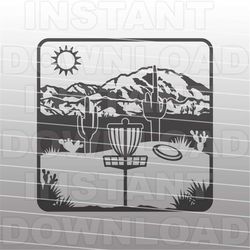 Disc Golf Desert Mountain Scene SVG,Disc Golf SVG File -Vector Art Commercial & Personal Use- Cricut,Silhouette Cameo,Vi