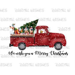 Red truck We wish you a merry Christmas Mickey Mouse and gang image png digital file sublimation print Waterslide tshirt