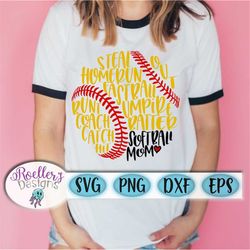 Softball Mom Svg, Softball Svg, Typography, Softball Word Art SVG, Cut File, Softball Shirt, Quote, Cricut, Download, Ba