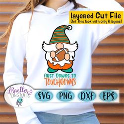 Football Svg, Gnome Svg, Touchdown Svg, Football Gnome Svg, Layered, Cricut, Cut File, Gameday Svg, Tailgate Svg, Cute S