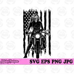 US Girl Biker svg, Pretty Lady Rider Clipart, Riding in Tandem Mom Life Cut File, Extreme Sport dxf, Motorbike Shop Woma