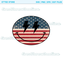 Retro American flag smiley America USA July 4 lightning bolt popular best seller trending png svg sublimation design dow