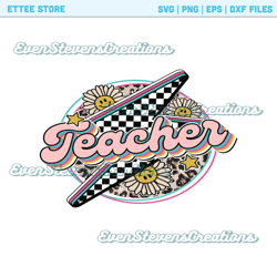 Retro teacher checker smiley daisy leopard cheetah popular best seller png sublimation design download