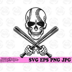 Baseball Skull svg, Player Dad Gift Idea, Ball Life Shirt png, Outdoor Sports Game Stencil, Open Field Clipart, Batting
