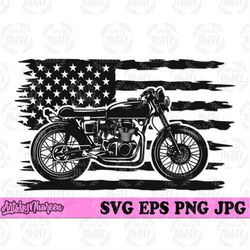 US Cafe Racer Motorbike svg, Motorcycle Clipart, Sports Biker Cut File, Rider Dad T-shirt Gift Idea png, USA Racing Bike