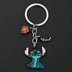 Cartoon Lilo and Stitch Keychain Disney Metal Enamel Pendant Keyrings Cute Stitch Keyholder for Bag Accessories