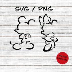 Mickey and Minnie Sketched SVG Cut File,  Digital Instant Download