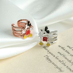 Cute Disney Mickey Mouse Rings Simple Fashion Multi-Storey Mickey Adjustable Open Rings Jewelry Accessories