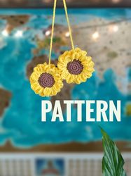Sunflower crochet pattern, Easy crochet pattern, do it yourself for car accessories, Hanging sunflower crochet pattern
