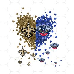 New Orleans Saints And New Orleans Pelicans Heart Svg, Sport Svg, New Orleans Saints Svg, New Orleans Pelicans Svg, New
