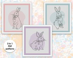 Easter cross stitch patterns ES004-ES006 blackwork embroidery - holidays cross stitch pattern,  rabbit xstitch chart PDF