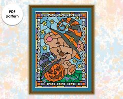 Halloween cross stitch pattern HW004 stained glass- holidays cross stitch pattern, xstitch chart PDF, instant download