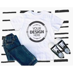 Kids Shirt Mockup White T-shirt Mock Jeans And Shoes Template Mock-up On Digital Download Hi Res Jpg Kids Tee Mock Up