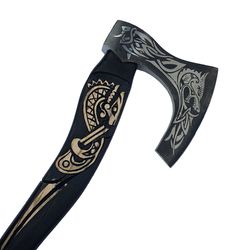 Custom Handmade Carbon Steel Viking Axe, ash Wood Engraved Handle, Art Etching on Head, Christmas Gift 22 inches