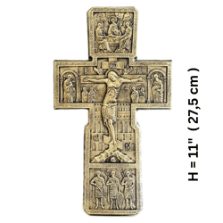 Traditional Russian undefined Big Cross With Crucifix And Icons | 1 Bar 4 Ends | Top Quality Polyresin Cross | Size: 27,5 X 16 Cm
