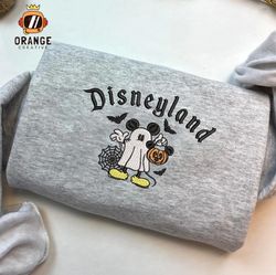 Cute Ghost Mickey Disneyland Halloween Embroidered Crewneck, Halloween Sweatshirt, Disney Embroidered Hoodie