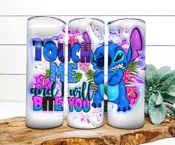 Inflated Stitch Tumbler Design Png 3D Stitch Tumbler, Touch Me And I Will Bite you, 20oz Skinny Sublimation,3D Puffy Sti