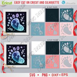 3D Shadow Box Mom and Baby Silhouette svg png dxf eps