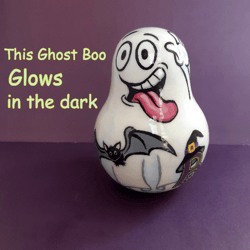 cute Ghost glows in the dark . hallowee Nevalyashka Hand painted Wooden tumbling ding dong gift specter . Handmade work.