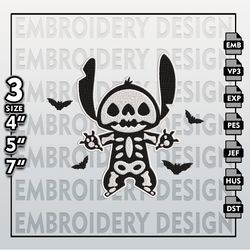 Halloween Machine Embroidery Pattern, Stitch Skeleton Embroidery files, Horror Characters Embroidery Designs