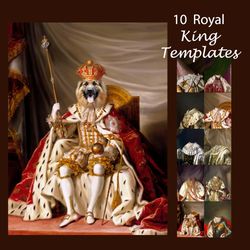 bundle -10- royal king pet portrait templates, vintage royal animal portrait, digital backdrop, oil painting digital
