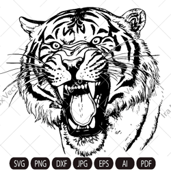 Angry tiger roaring face outline clipart PNG SVG, cut file, sublimation or vinyl for shirt ,mug ,sign