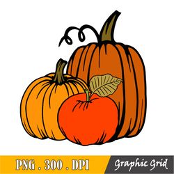 Autumn Apple And Pumpkin Sublimation Png, Pumpkin Clipart, Sublimation Print
