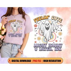 Retro Halloween Ghost Feeling Cute PNG, Groovy Spooky Ghoul PNG, Haunted Ghost Rainbow PNG, Spooky Season Png, Png Subli