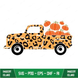 Leopard Truck With Pumpkins Svg, Fall Svg, Fall Truck Svg, Halloween Svg, Vintage Truck Svg, Cut Files, Cricut, Silhouet