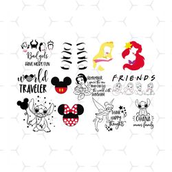 Disney Character Bundle Svg, Disney Svg, Princess Svg, Ariel Svg, White Snow Svg, Stitch Svg, Minnie Mouse Svg, Cute Sti