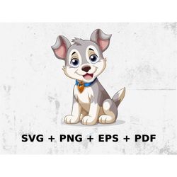 cartoon husky puppy digital graphic, commercial use vector graphic, svg png eps