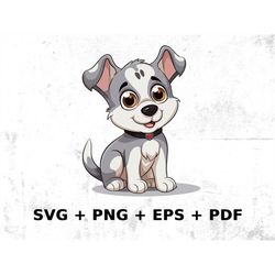 cartoon puppy digital graphic, commercial use vector graphic, svg png eps