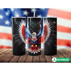 Seamless 3D Bald Eagle American Flag Tumbler Wrap PNG, Patriotic Tumbler Sublimation, 4th of July Tumbler Template, 20oz