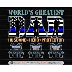 Retro Police Worlds Greatest Dad PNG SVG, Custom Police Bulletproof with Names, Husband Hero Protector, Cricut Svg, Png