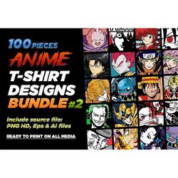 100 Anime Vectors T-Shirt Designs Bundle 2