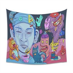 Welcome to My Psychedelic Hippie World with Spooky Illustration Creatures, Special Design, Printed Wall Tapestry